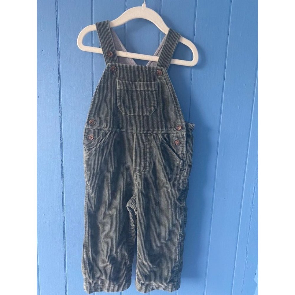 Baby Gap Olive Green Corduroy Overalls Dungarees Jersey lined 18-24M